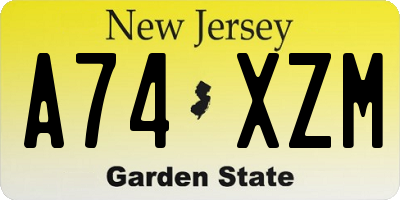 NJ license plate A74XZM