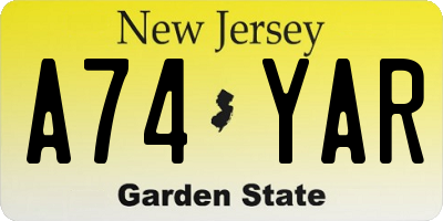 NJ license plate A74YAR