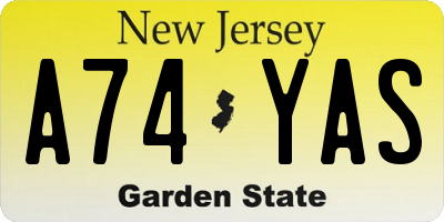 NJ license plate A74YAS