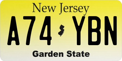 NJ license plate A74YBN