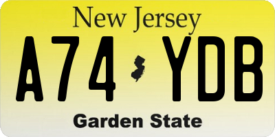 NJ license plate A74YDB