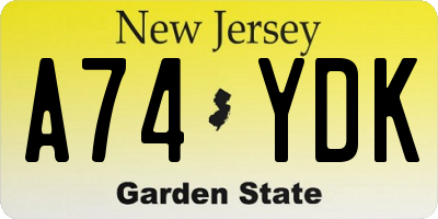 NJ license plate A74YDK