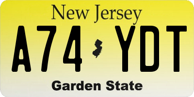 NJ license plate A74YDT