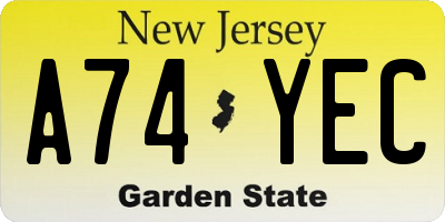 NJ license plate A74YEC