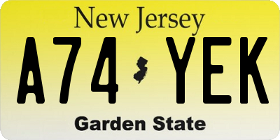 NJ license plate A74YEK