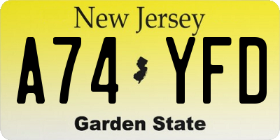 NJ license plate A74YFD