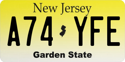 NJ license plate A74YFE