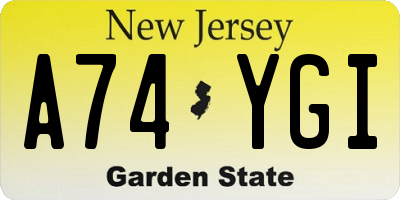 NJ license plate A74YGI