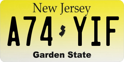 NJ license plate A74YIF