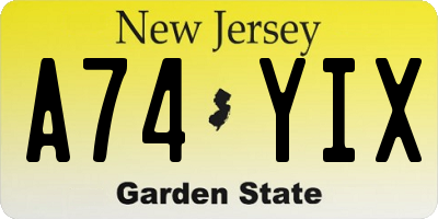 NJ license plate A74YIX