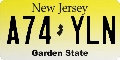 NJ license plate A74YLN