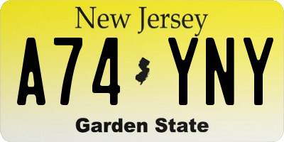 NJ license plate A74YNY