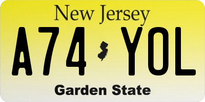 NJ license plate A74YOL