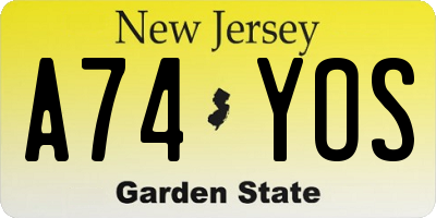 NJ license plate A74YOS