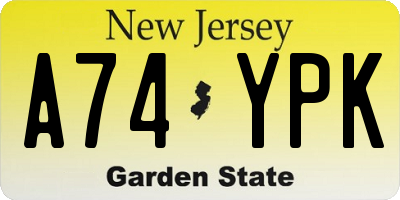 NJ license plate A74YPK