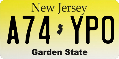 NJ license plate A74YPO