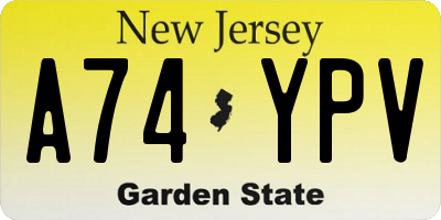 NJ license plate A74YPV
