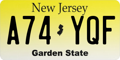 NJ license plate A74YQF