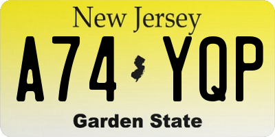 NJ license plate A74YQP