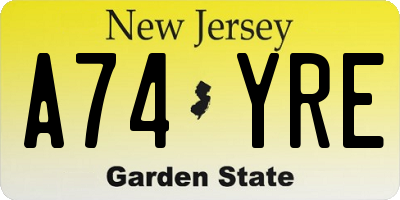 NJ license plate A74YRE