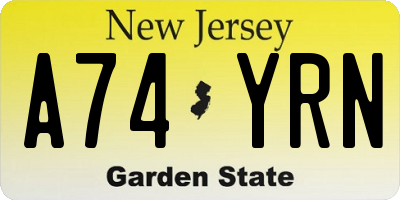 NJ license plate A74YRN