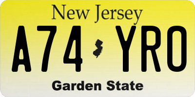 NJ license plate A74YRO