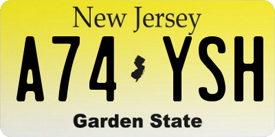 NJ license plate A74YSH