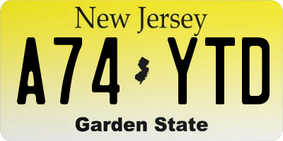 NJ license plate A74YTD