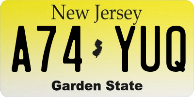 NJ license plate A74YUQ