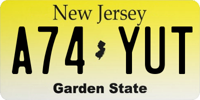 NJ license plate A74YUT