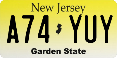 NJ license plate A74YUY