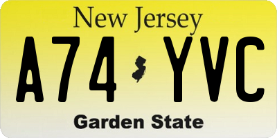 NJ license plate A74YVC