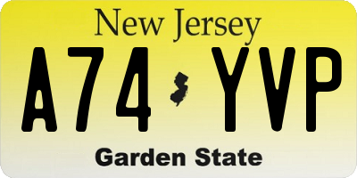 NJ license plate A74YVP