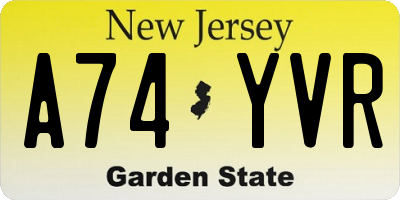 NJ license plate A74YVR