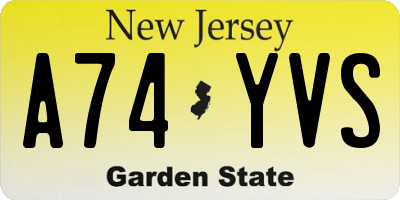 NJ license plate A74YVS