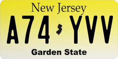 NJ license plate A74YVV
