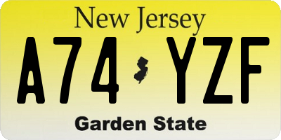 NJ license plate A74YZF