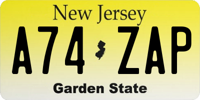 NJ license plate A74ZAP