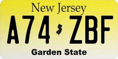 NJ license plate A74ZBF