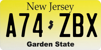 NJ license plate A74ZBX