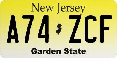 NJ license plate A74ZCF