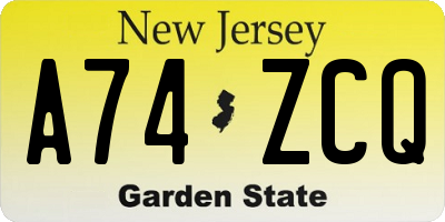NJ license plate A74ZCQ