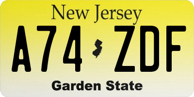 NJ license plate A74ZDF