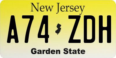 NJ license plate A74ZDH