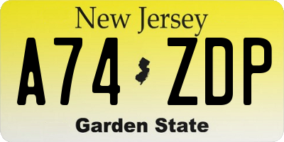 NJ license plate A74ZDP