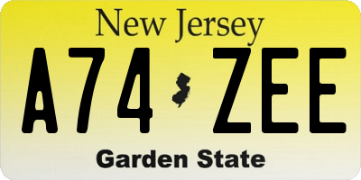 NJ license plate A74ZEE