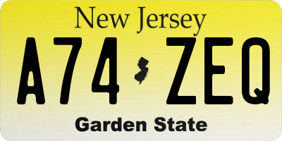 NJ license plate A74ZEQ
