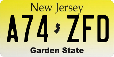 NJ license plate A74ZFD