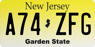 NJ license plate A74ZFG