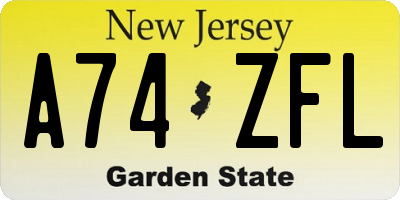 NJ license plate A74ZFL